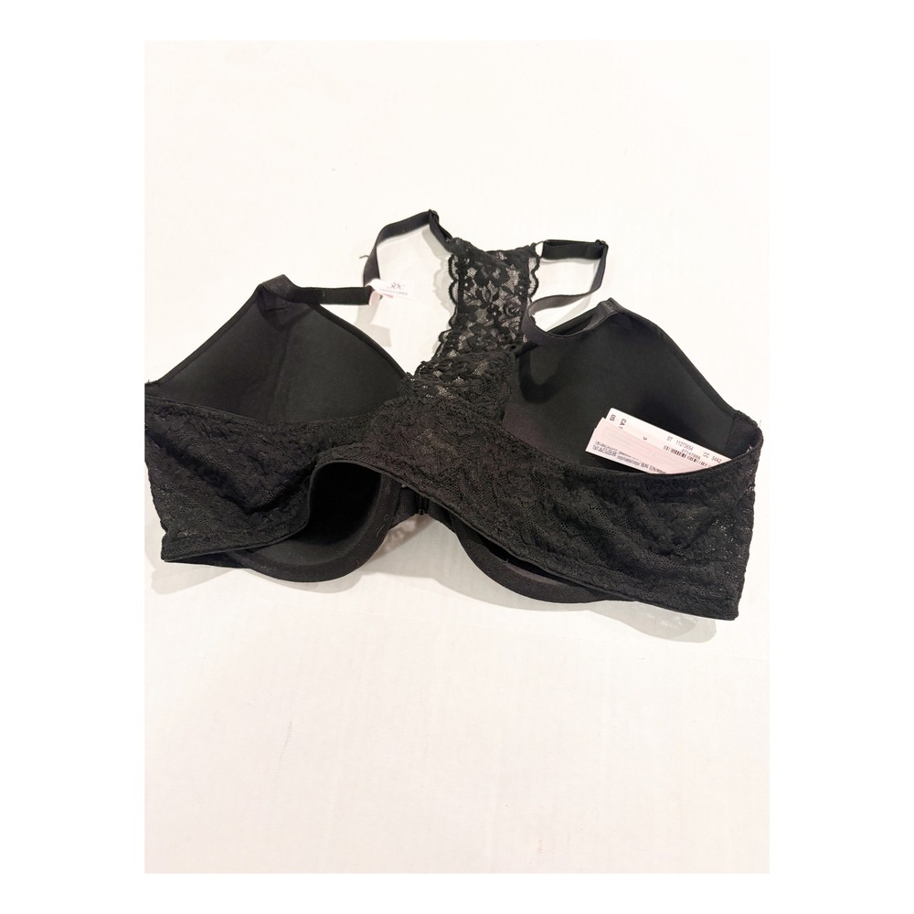 Victorias Secret Black Lace Racerback Front Close Demi Bra 36C Lightly Lined - Picture 3 of 5
